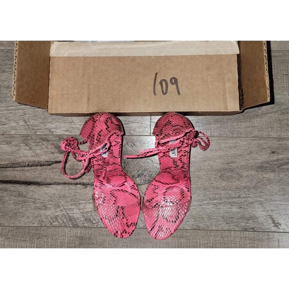 Pink Snake Print Strappy Wedges - Picture 4 of 7